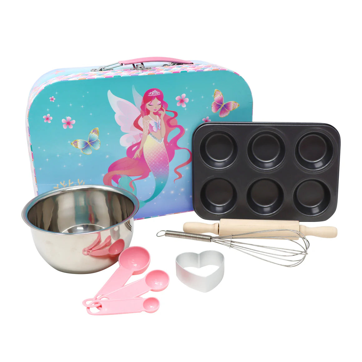 Pink Poppy Shimmering Mermaid 6 pc Kids Baking Set & Carry Case