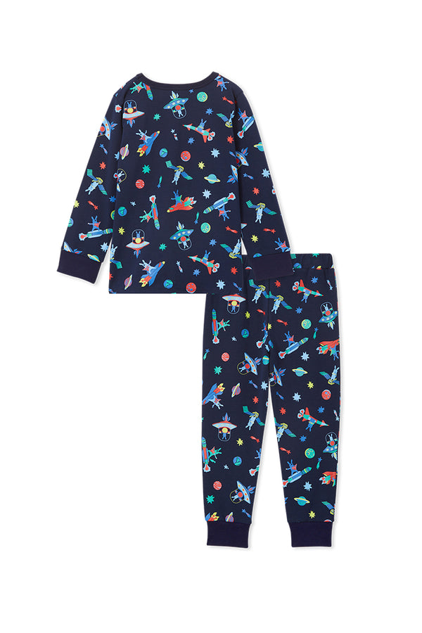 Milky Space Bunny Long Sleeve Pyjamas Midnight Blue in Multi