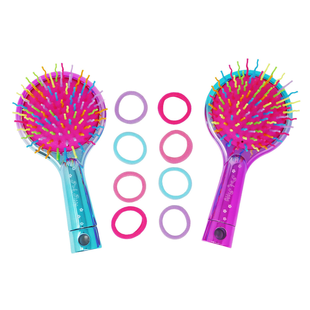 Pink poppy Hairbrush and Mirror with hair ties