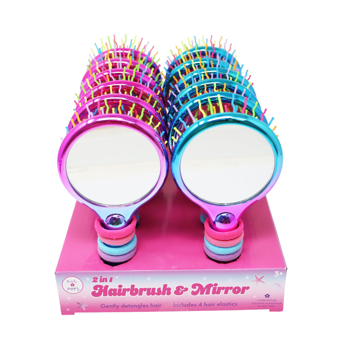 Pink poppy Hairbrush and Mirror with hair ties