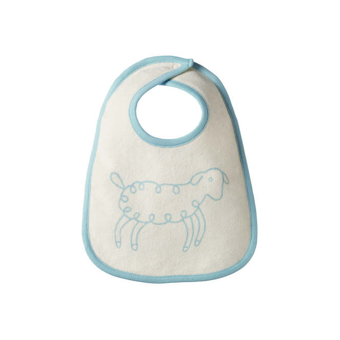 Nature Baby Bib Sea Blue Lamb Print in cream