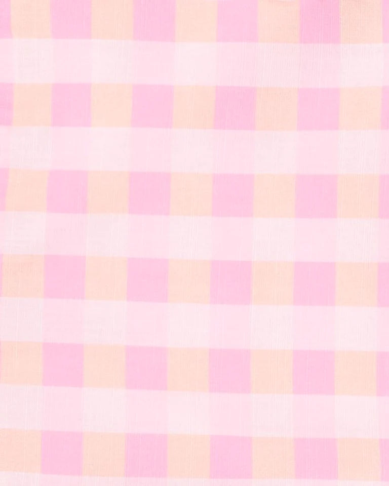Bebe Retro check frill dress in pink