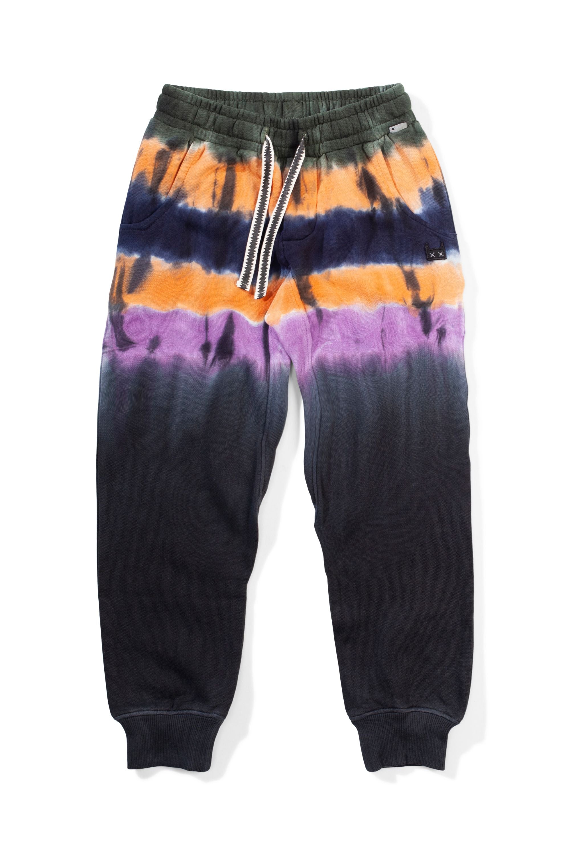 Munster waist deep track pant in black tie dye