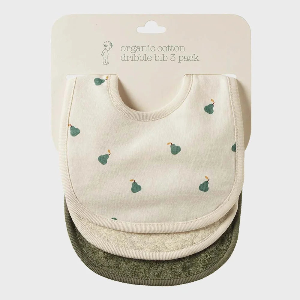 Nature Baby Dribble Bib 3Pk Powder Pears/Natural/Nettle