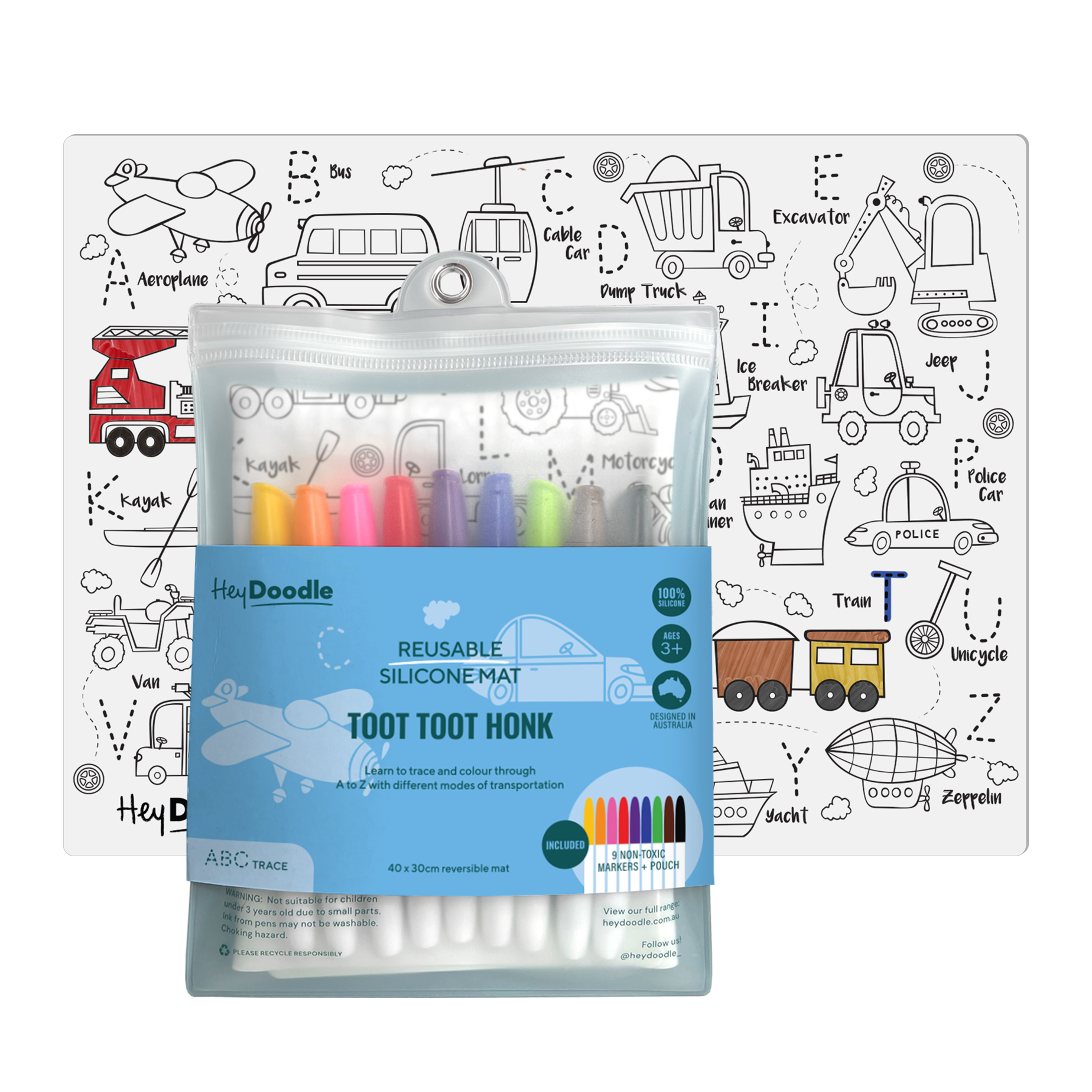 Hey Doodle reusable silicone placemat - Toot Toot Honk
