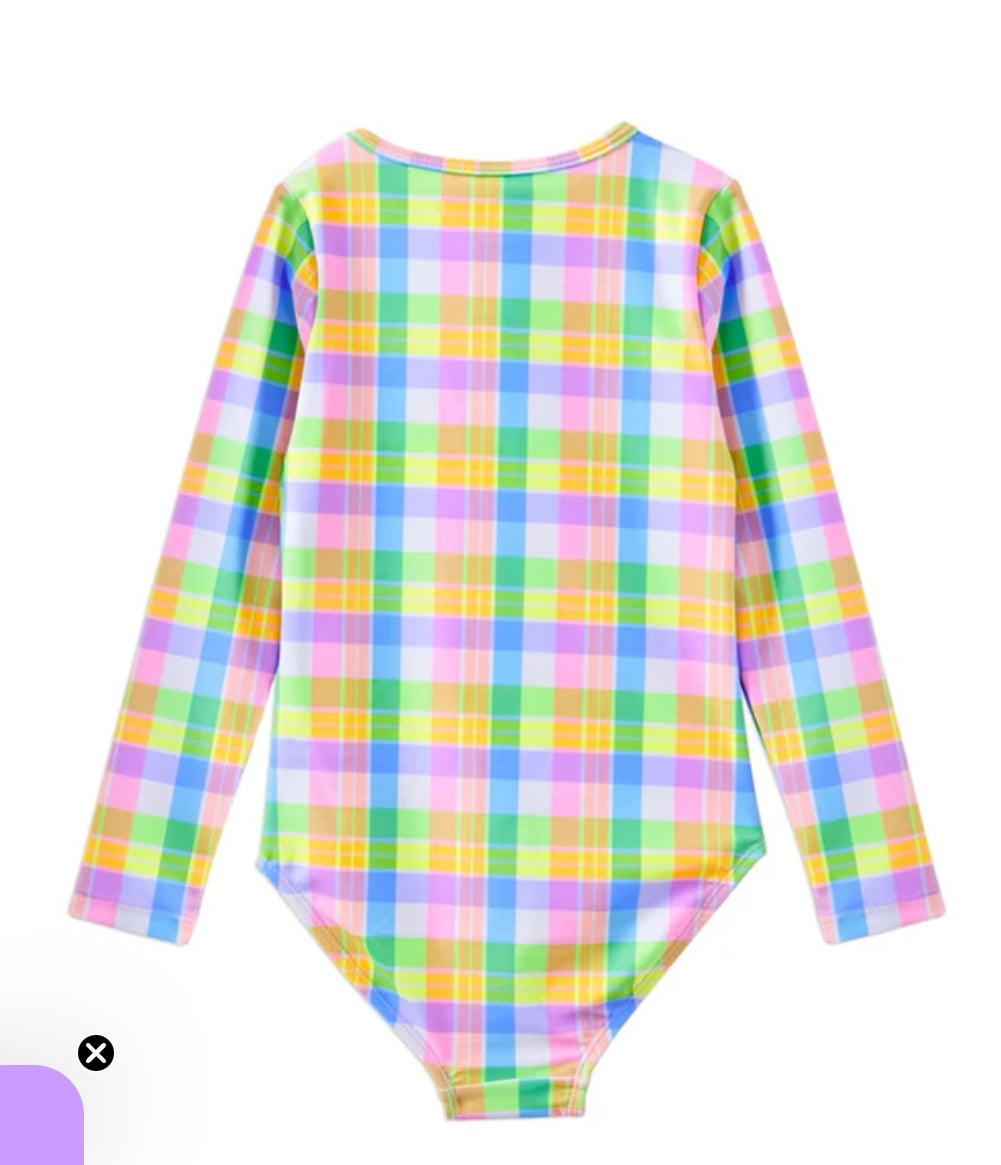 Milky carnival check long sleeve swimsuit