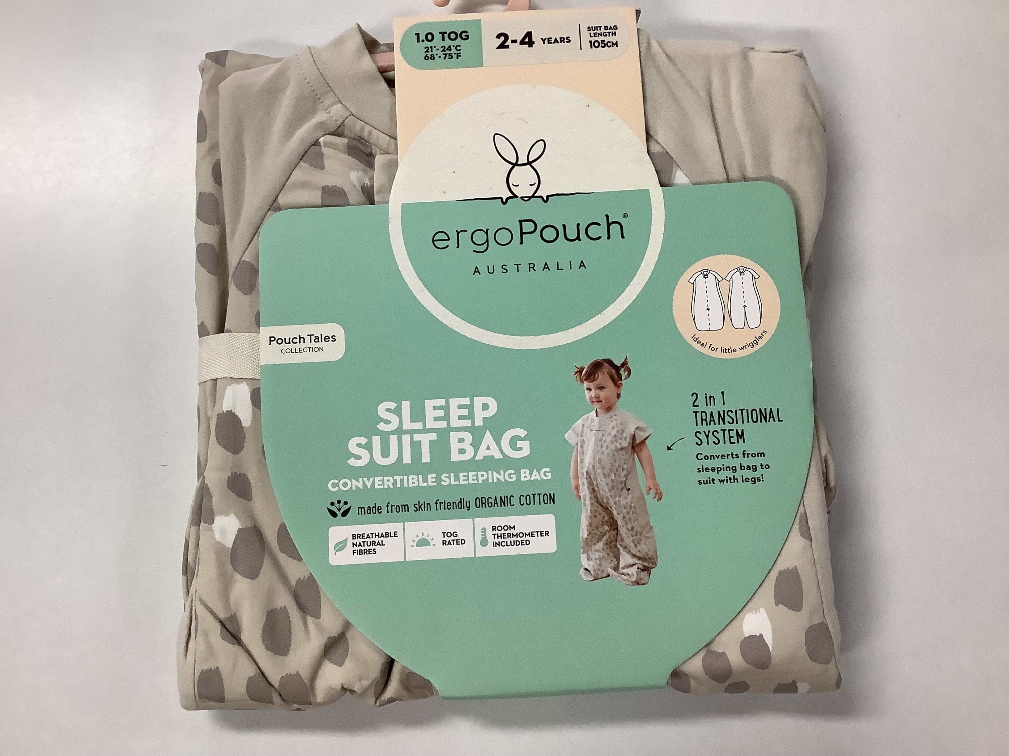 ErgoPouch Sleep Suit Bag 1 Tog Splash Print in beige