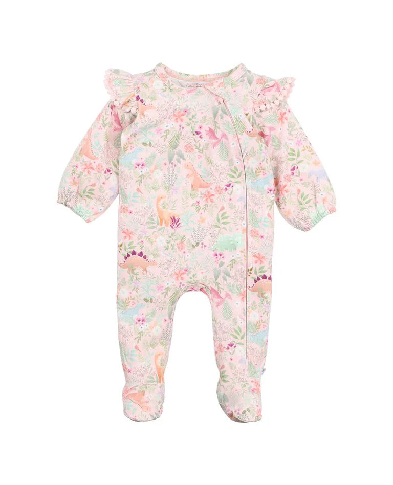 Fox & Finch florasaurus print LS zip onesie in multicolour