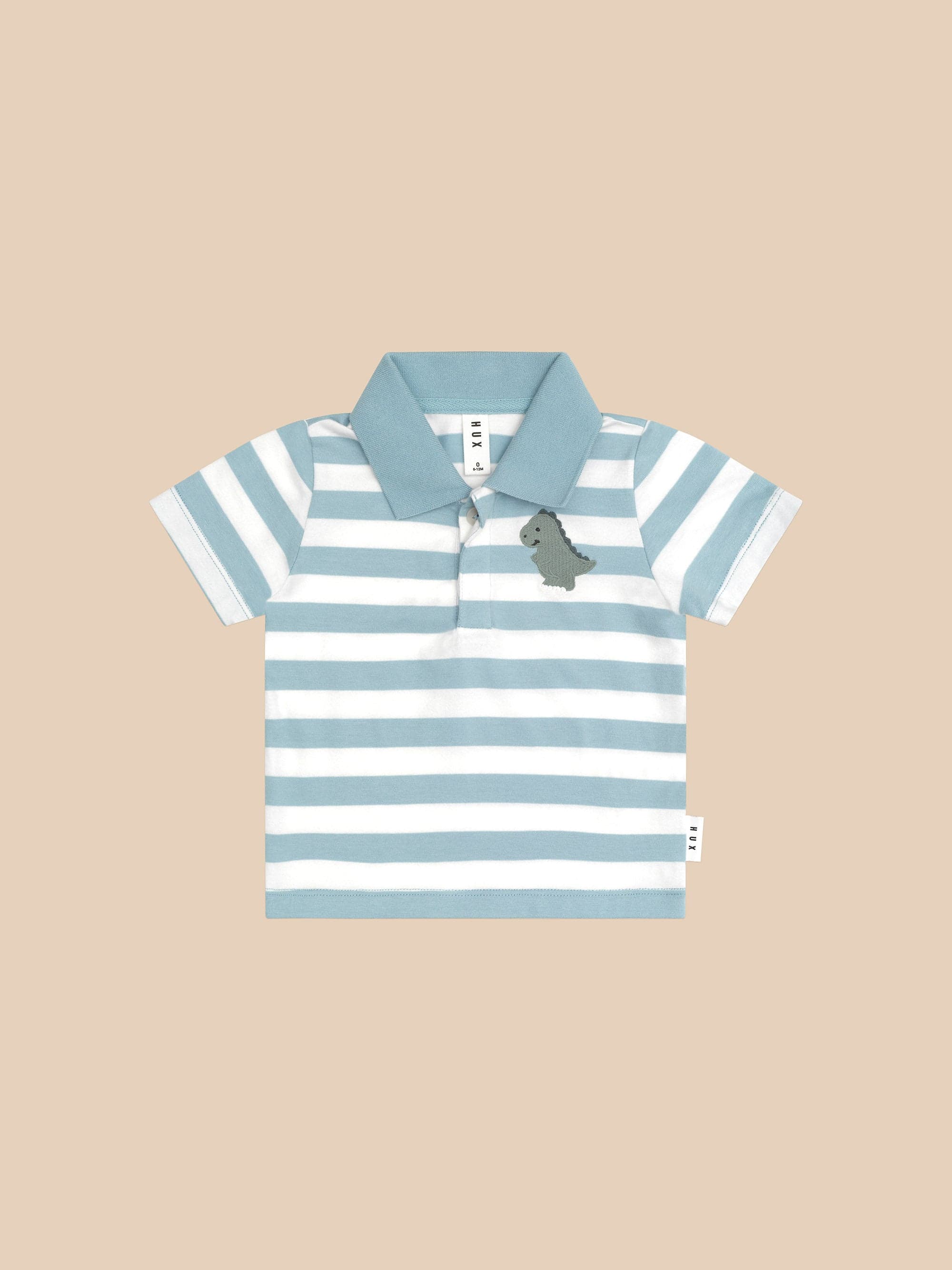 Huxbaby T-Rex Stripe Polo T-Shirt in Marine Blue/Almond Milk in Multi