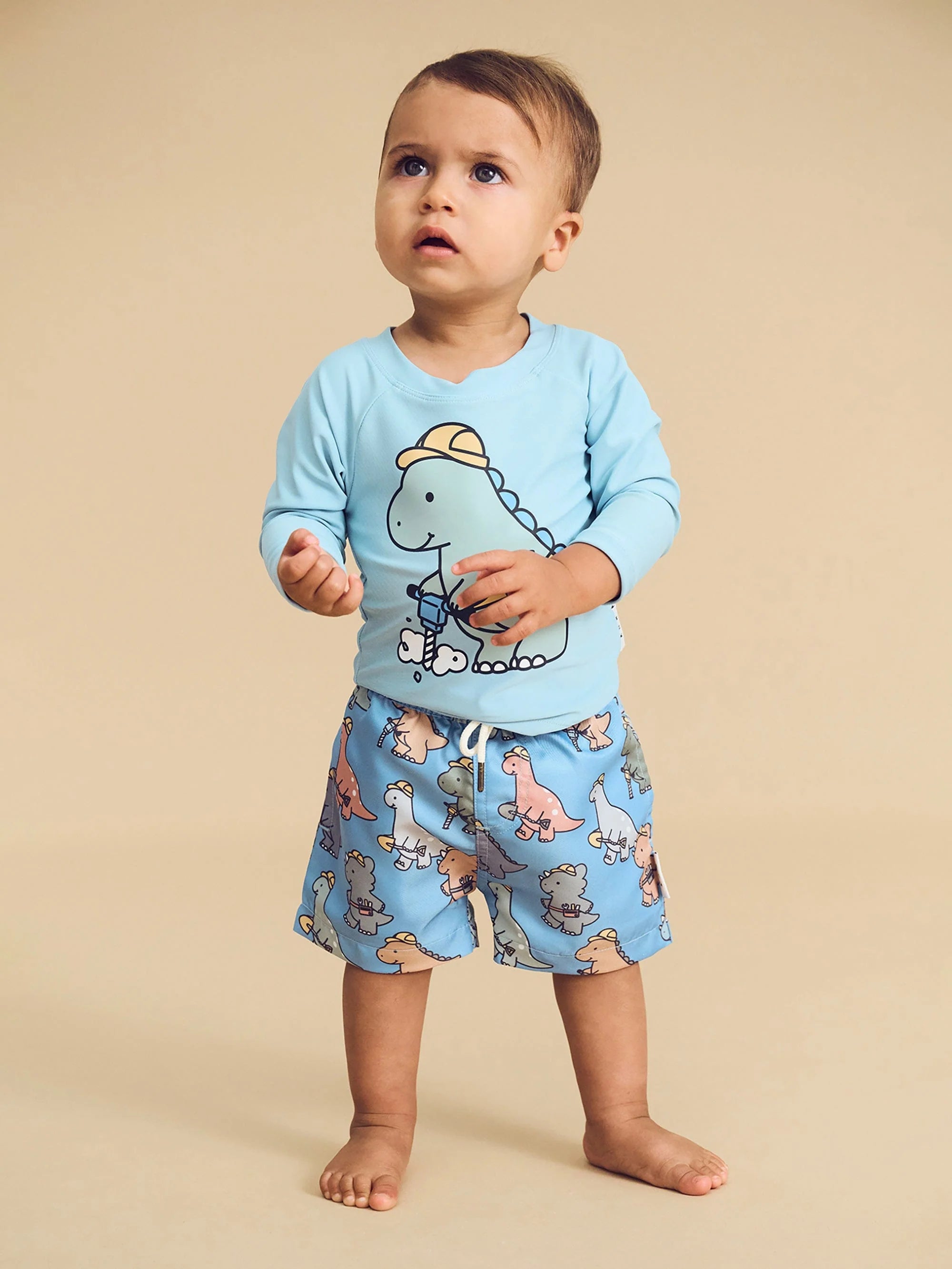Huxbaby Construction Dino Rashguard Ocean in Blue