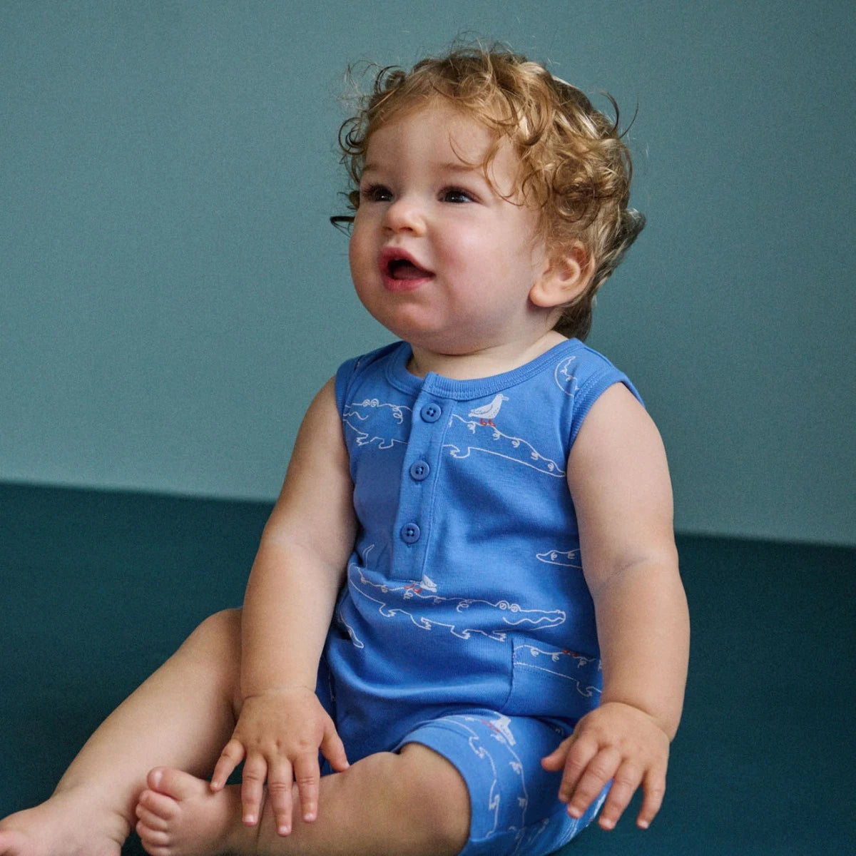 Nature Baby Camper Suit Curious Crocodile Reef Print in Multi
