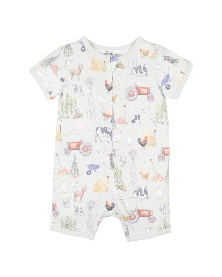 Bebe Chester Print SS Zip Romper Chester Print in Multi
