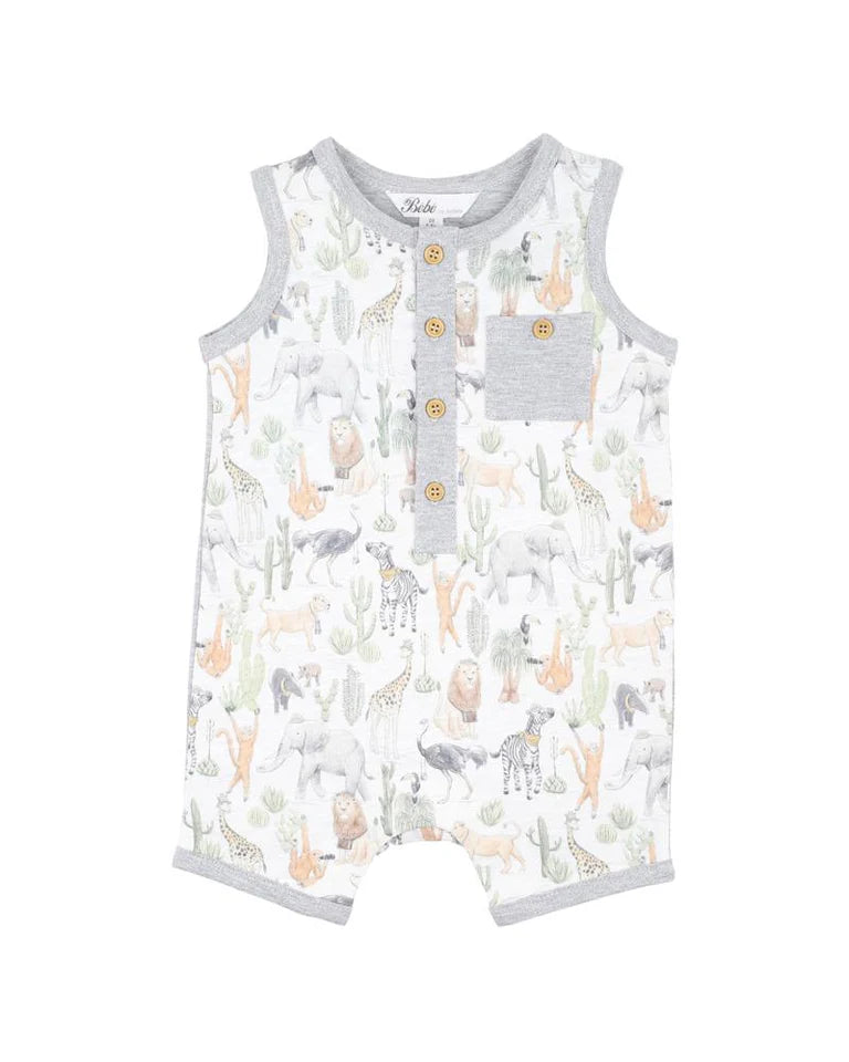 Bebe Ellis Print Lion Club Romper Ellis Print in Multi
