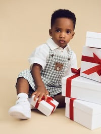 Huxbaby Huxbear Check Short Overall Sage/Almond Milk in Multi