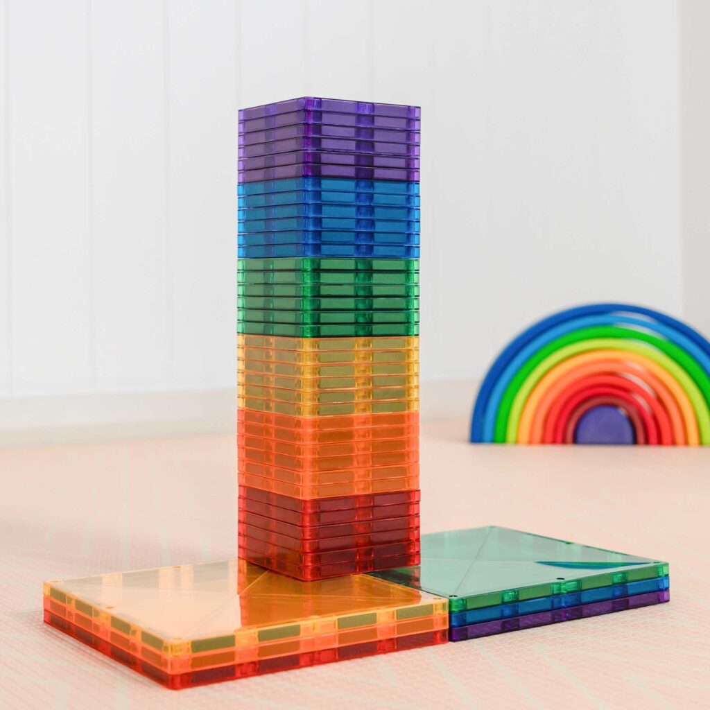 Connetix Magnetic Tiles - 42 Pc Rainbow Square Pack – Kids