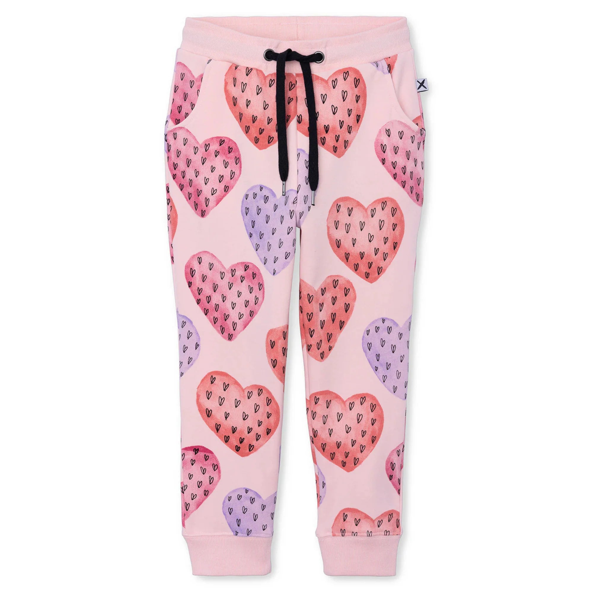 Minti hearts on hearts furry trackies in ballet pink