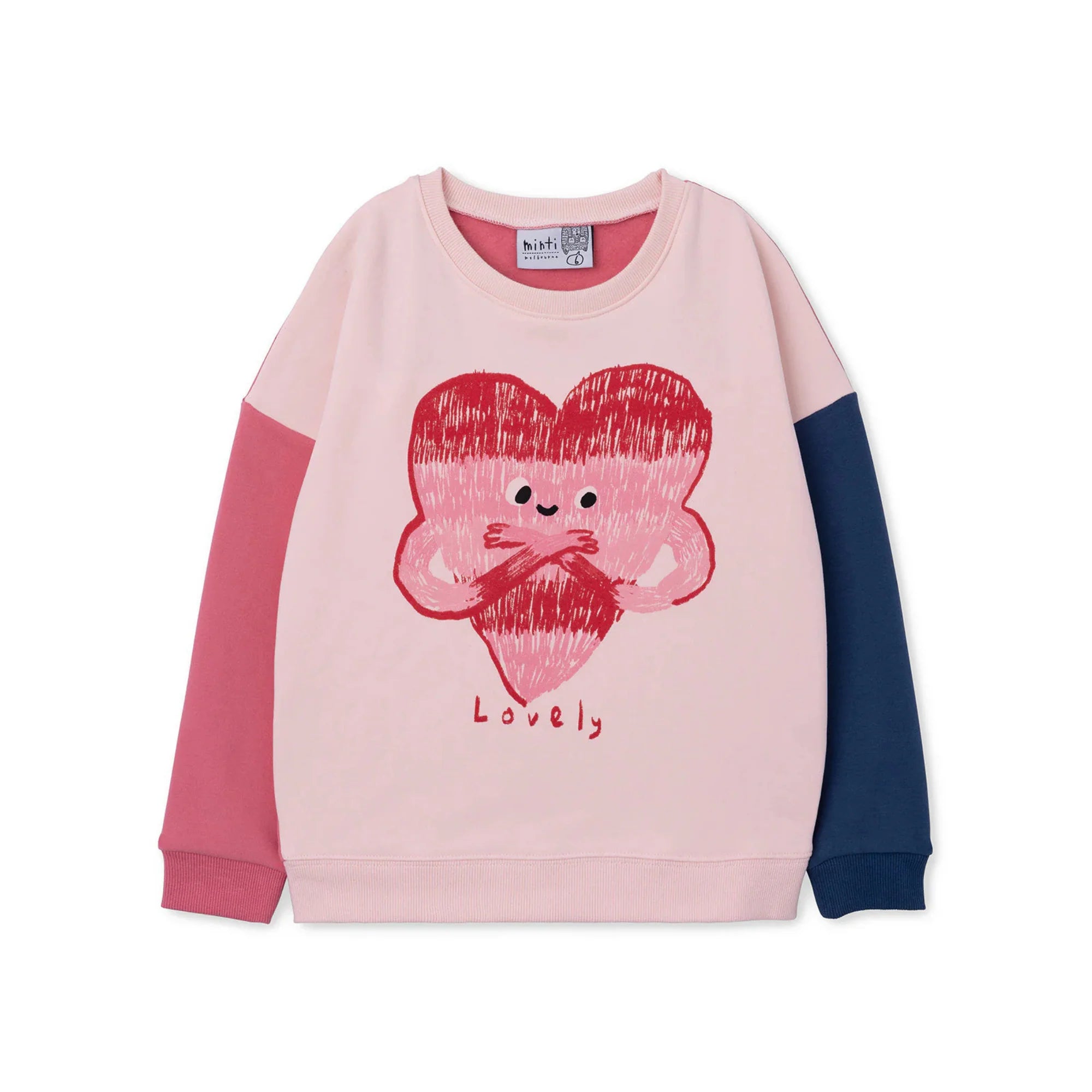 Minti lovely heart furry crew in ballet pink and navy