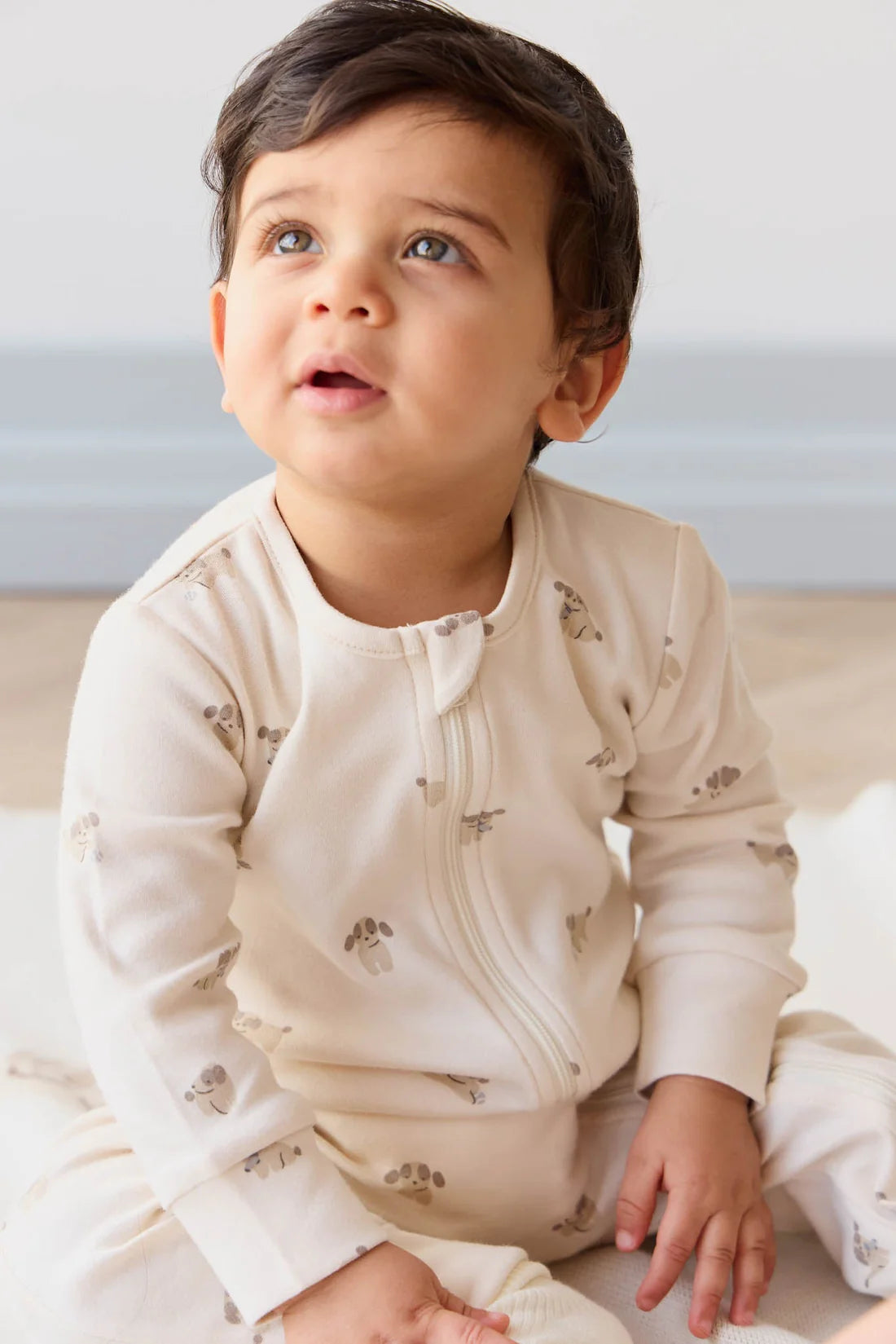 Jamie Kay Organic Cotton Reese Zip Onepiece - Sasha Puppy Tofu