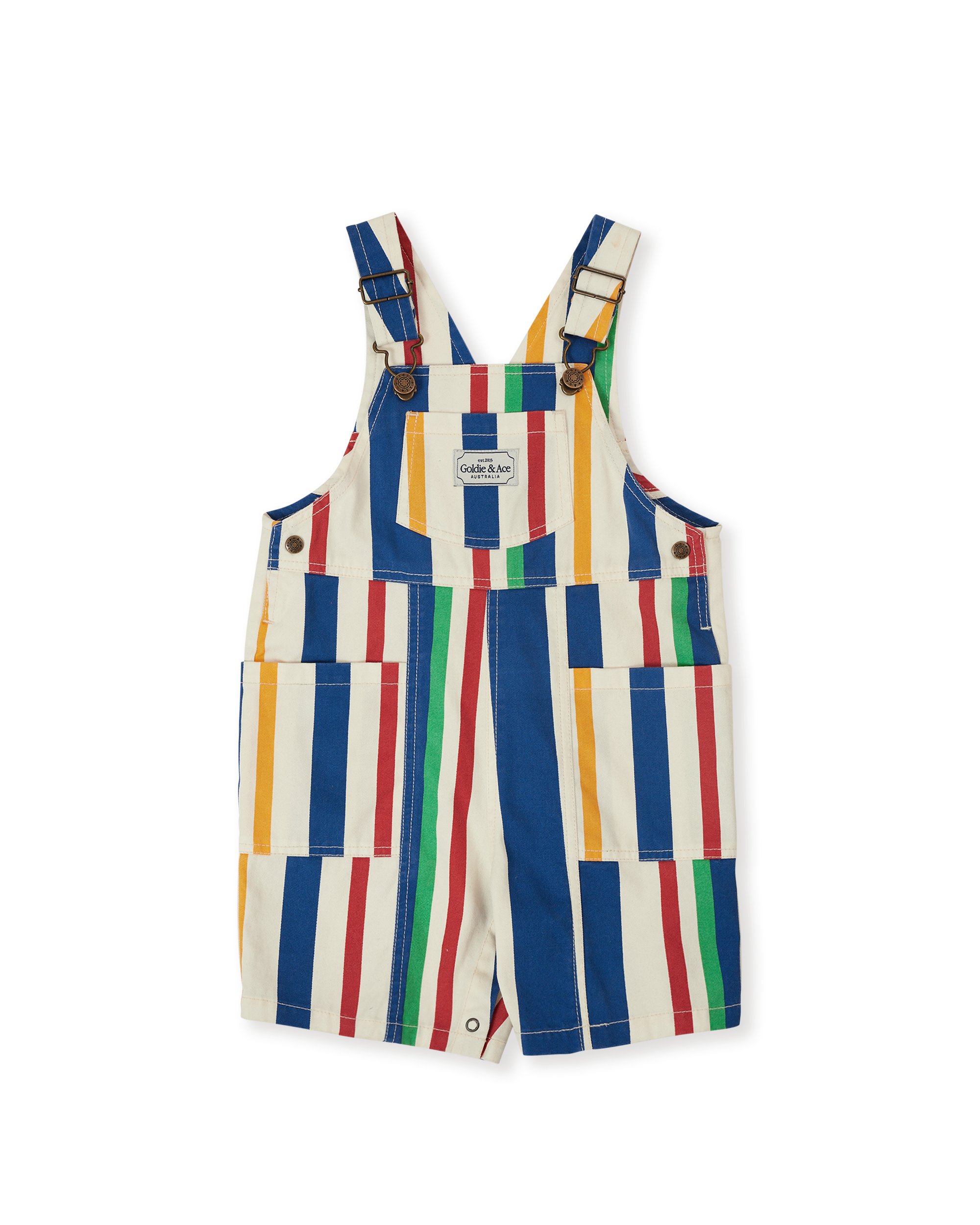 Goldie & Ace 90’s bold stripe burton short leg denim pocket overalls
