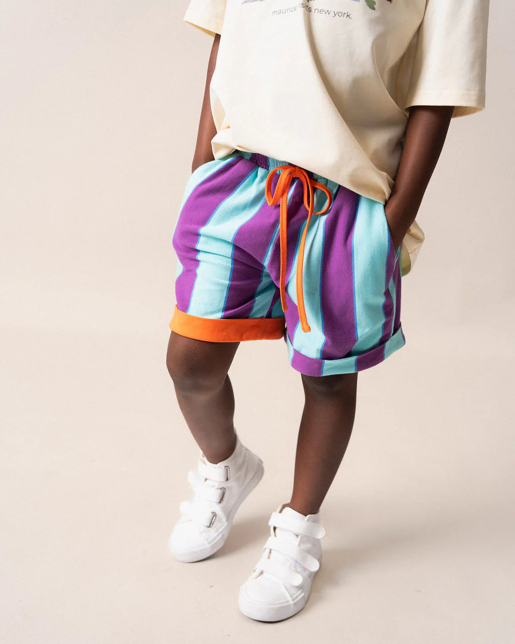 Das Ist Maurice shorts - purple and aqua stripes