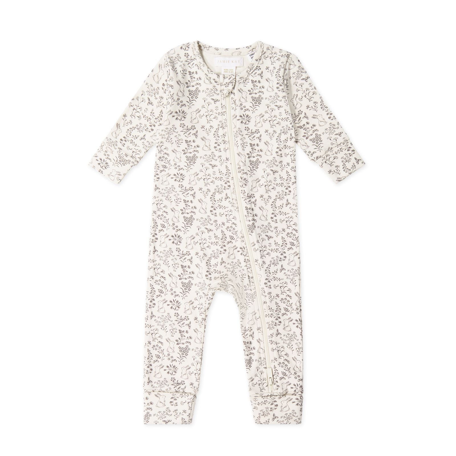 Jamie Kay Organic Cotton Reese Zip Onepiece - Garden Bunnies Tofu