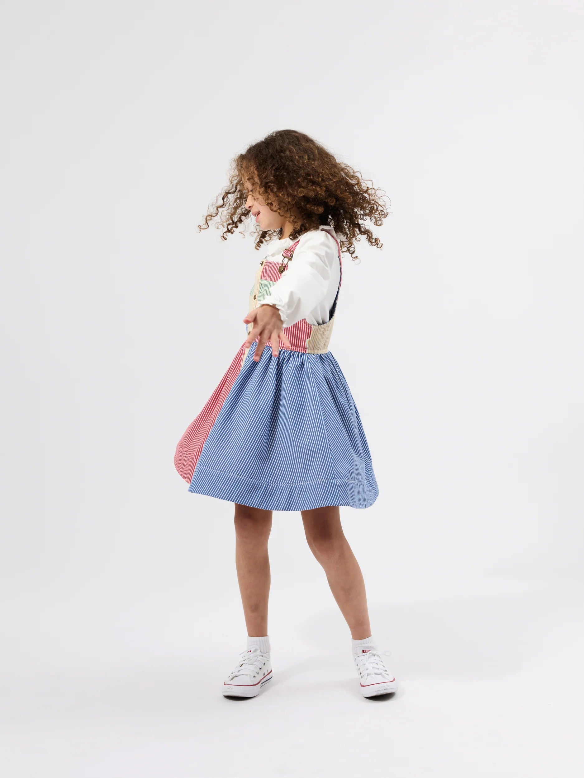 Goldie + Ace Patchwork stripe Heidi pinafore dress