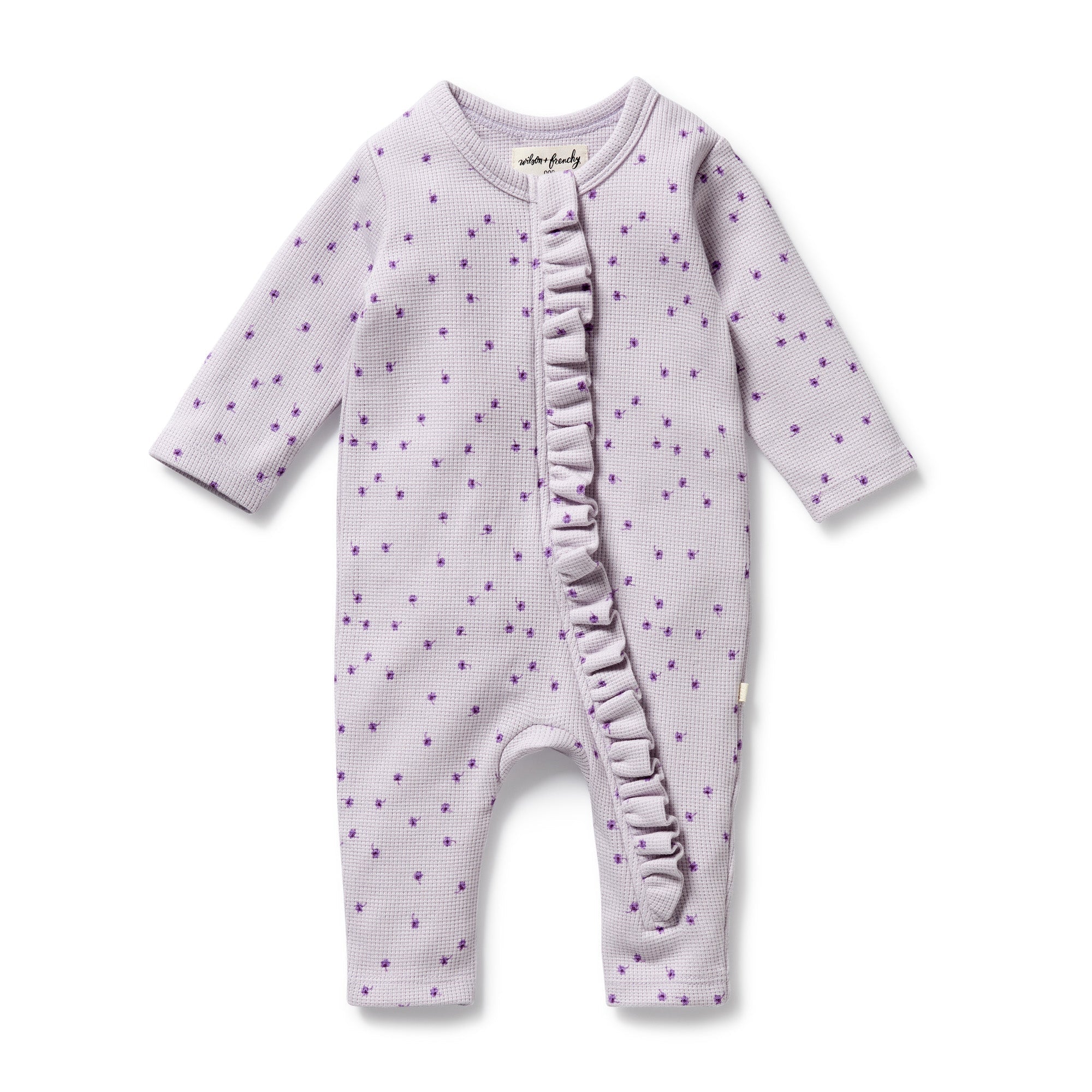 Wilson & Frenchy Lulu Daisy Organic Waffle Ruffle Zipsuit