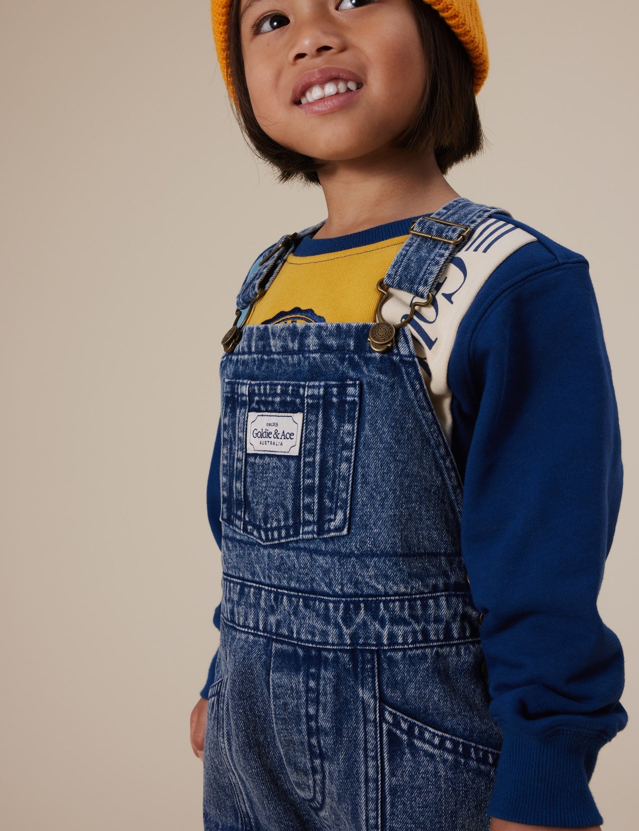 Goldie & Ace Austin Blake Vintage Washed Denim Overalls in Dark Denim