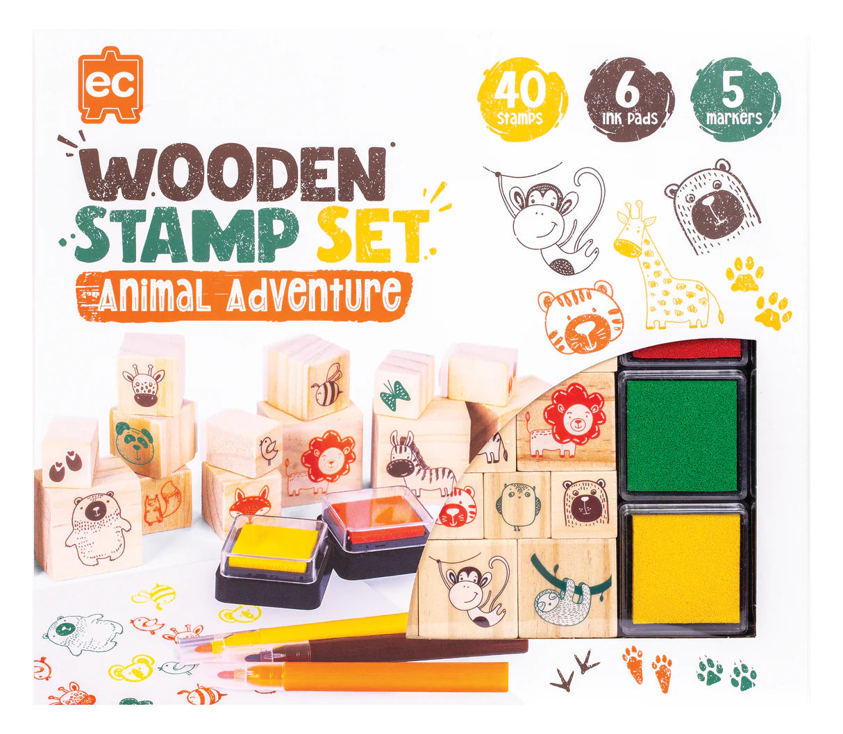 EC wooden stamp set 51pc all about animals