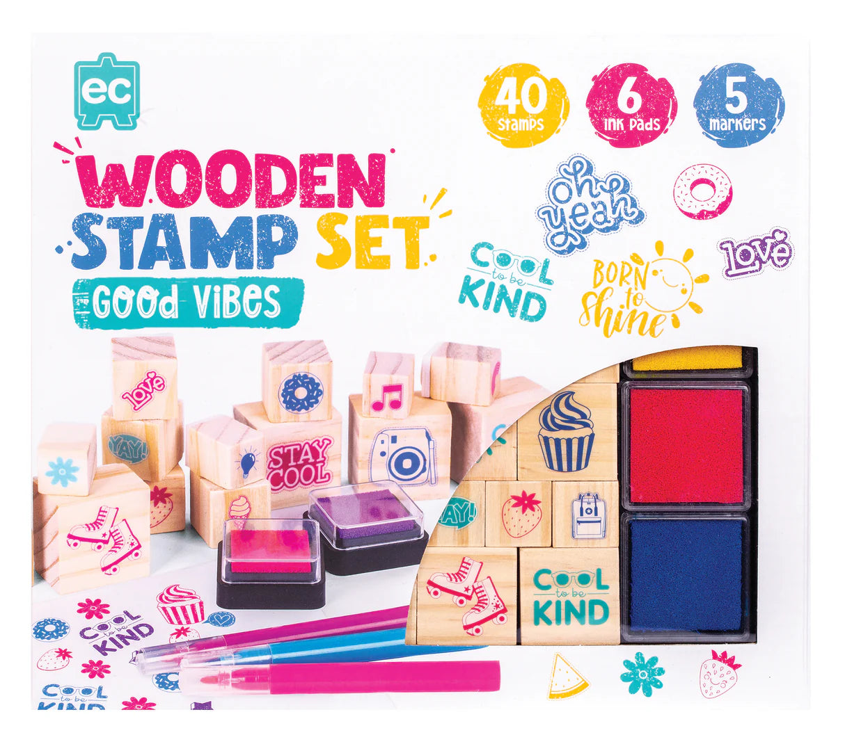 EC wooden stamp set 51pc good vibes