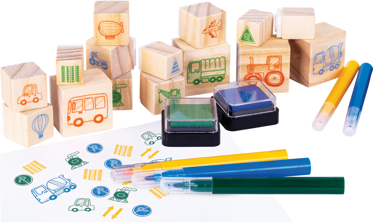 EC wooden stamp set 51pc - things that go