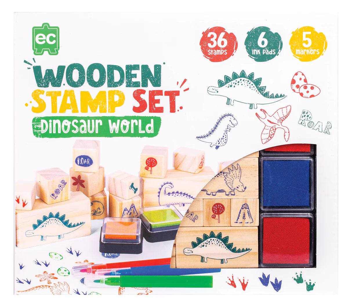 EC wooden stamp set 51pc - dinosaurs