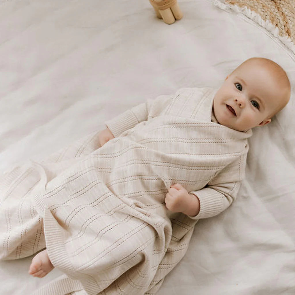 Jujo Baby line pointelle knitted shwrap in sand