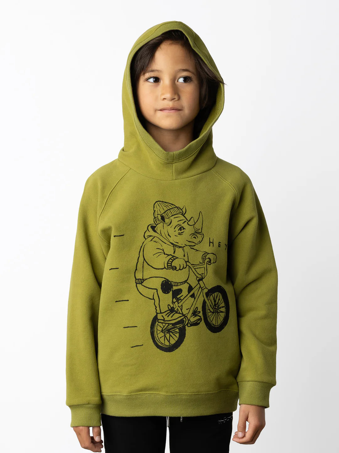 Minti rhino rider furry hood in olive green