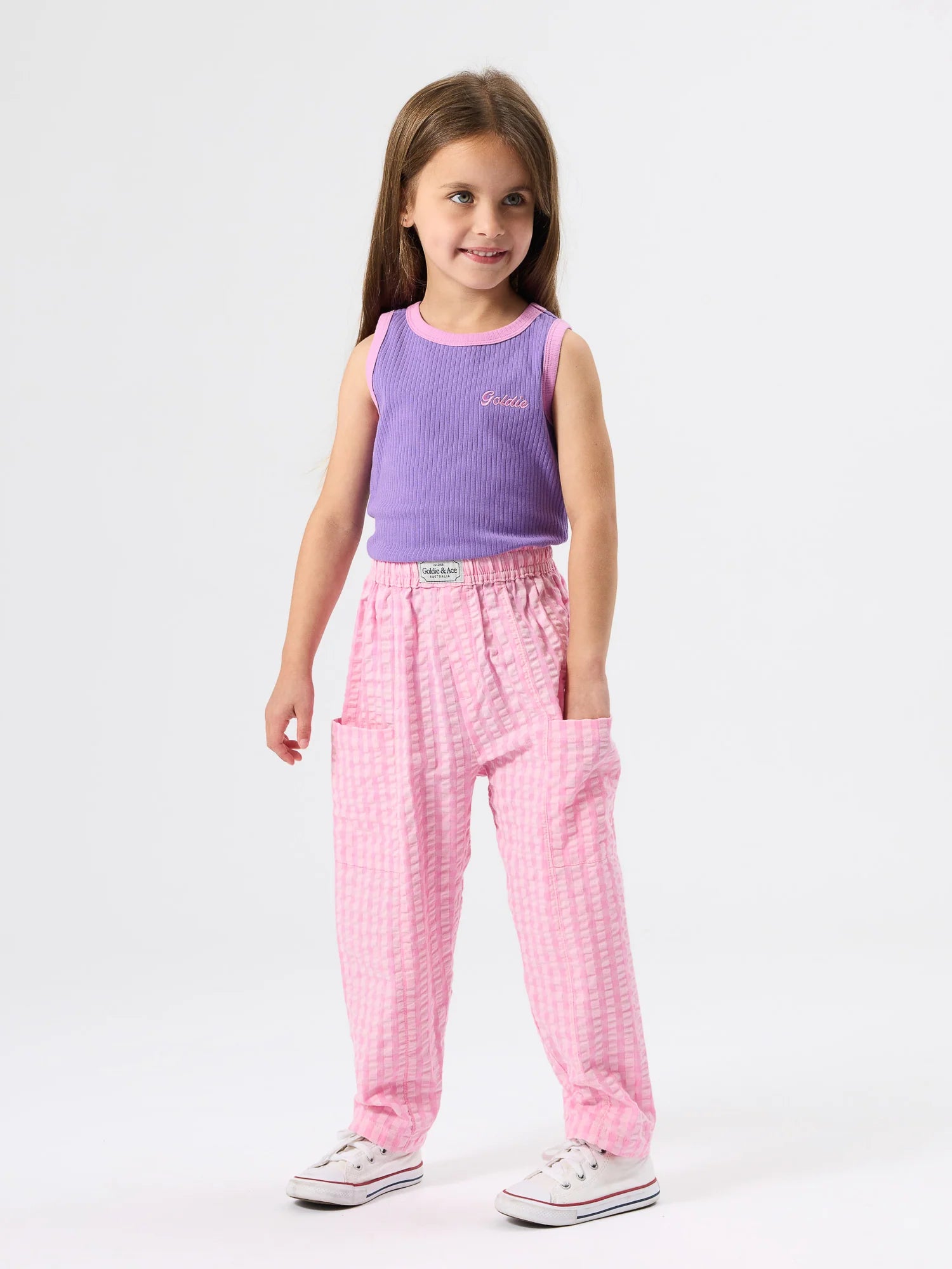 Goldie & Ace Lightweight Gingham Kit Pocket Pant in Pink