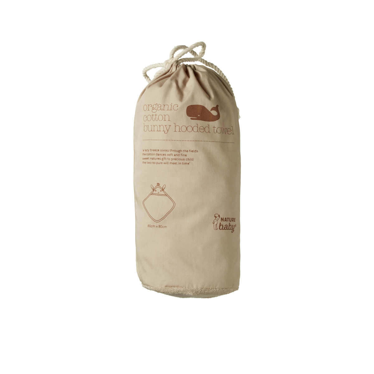 Nature Baby Hooded stretch bath towel in brown bunny embroidery