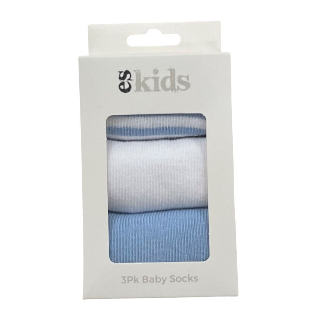 es kids baby socks boxed 3 pk blue stripe
