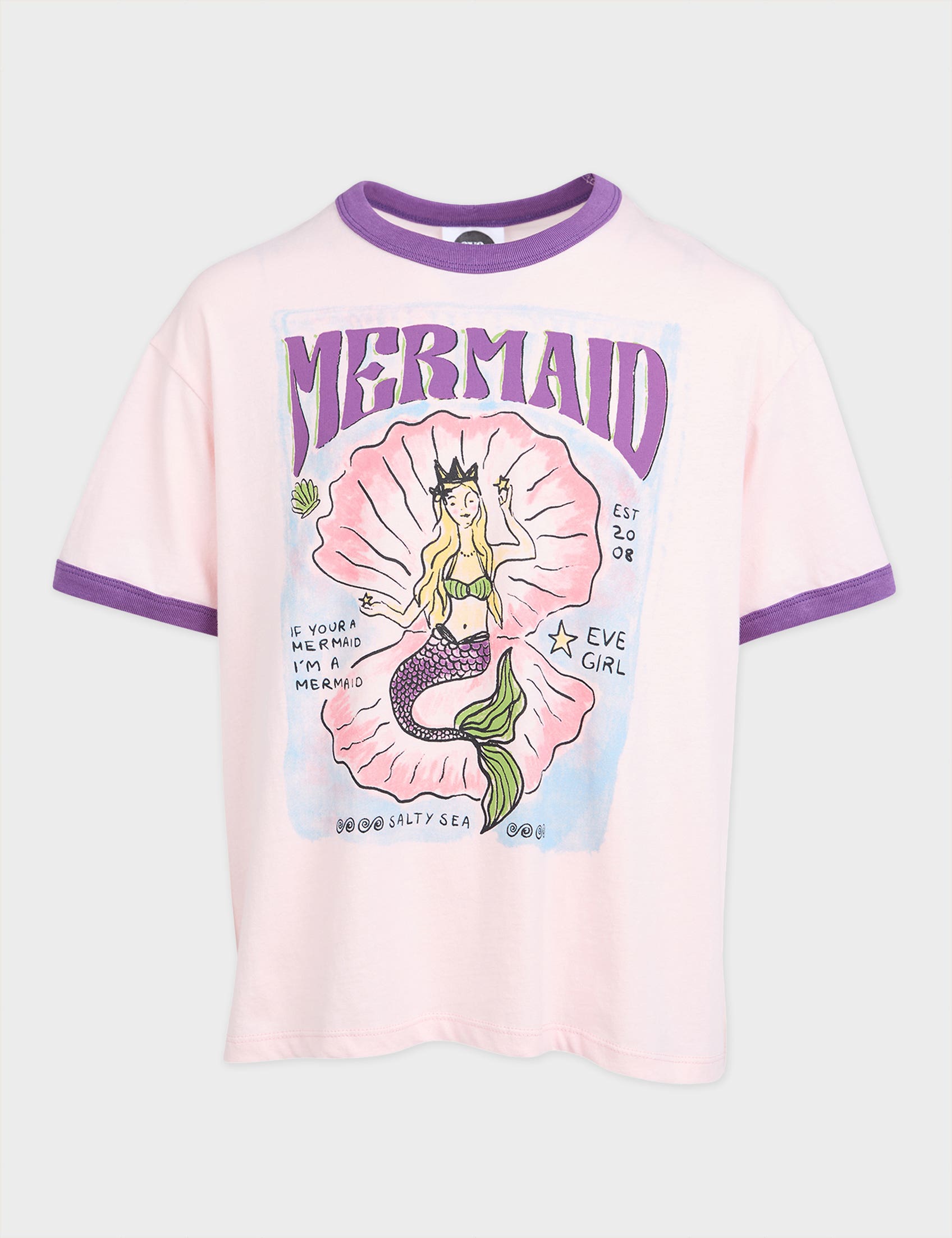 Eve Girl Mermaid Ringer Tee in Pale Pink