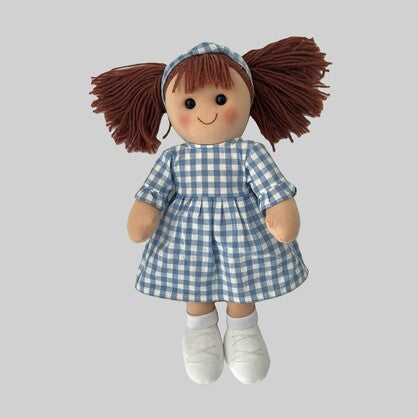 Hopscotch Collectible 35cm rag doll Bonnie - blue & white gingham dress