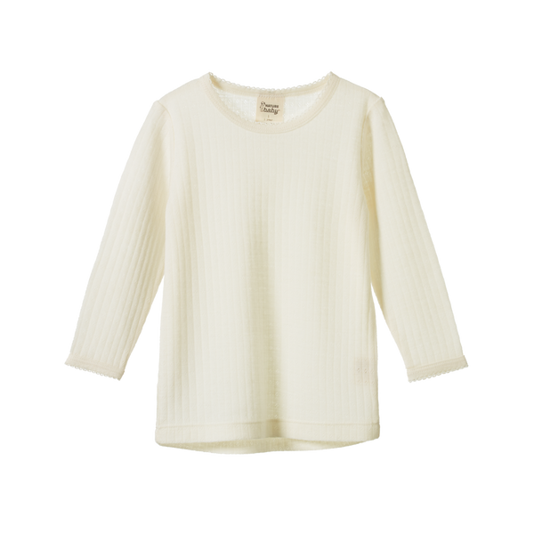 Nature Baby Long Sleeve Marino Wool Pointelle Cloud Tee in Natural