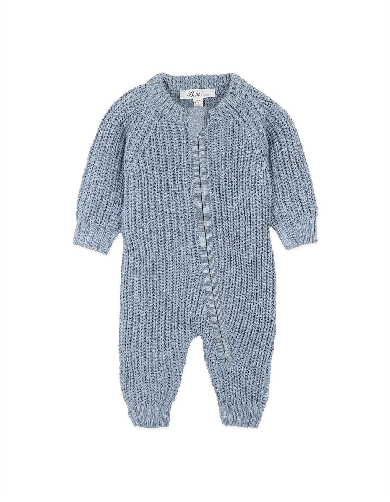 BEBE BLUE KNITTED ZIP ROMPER