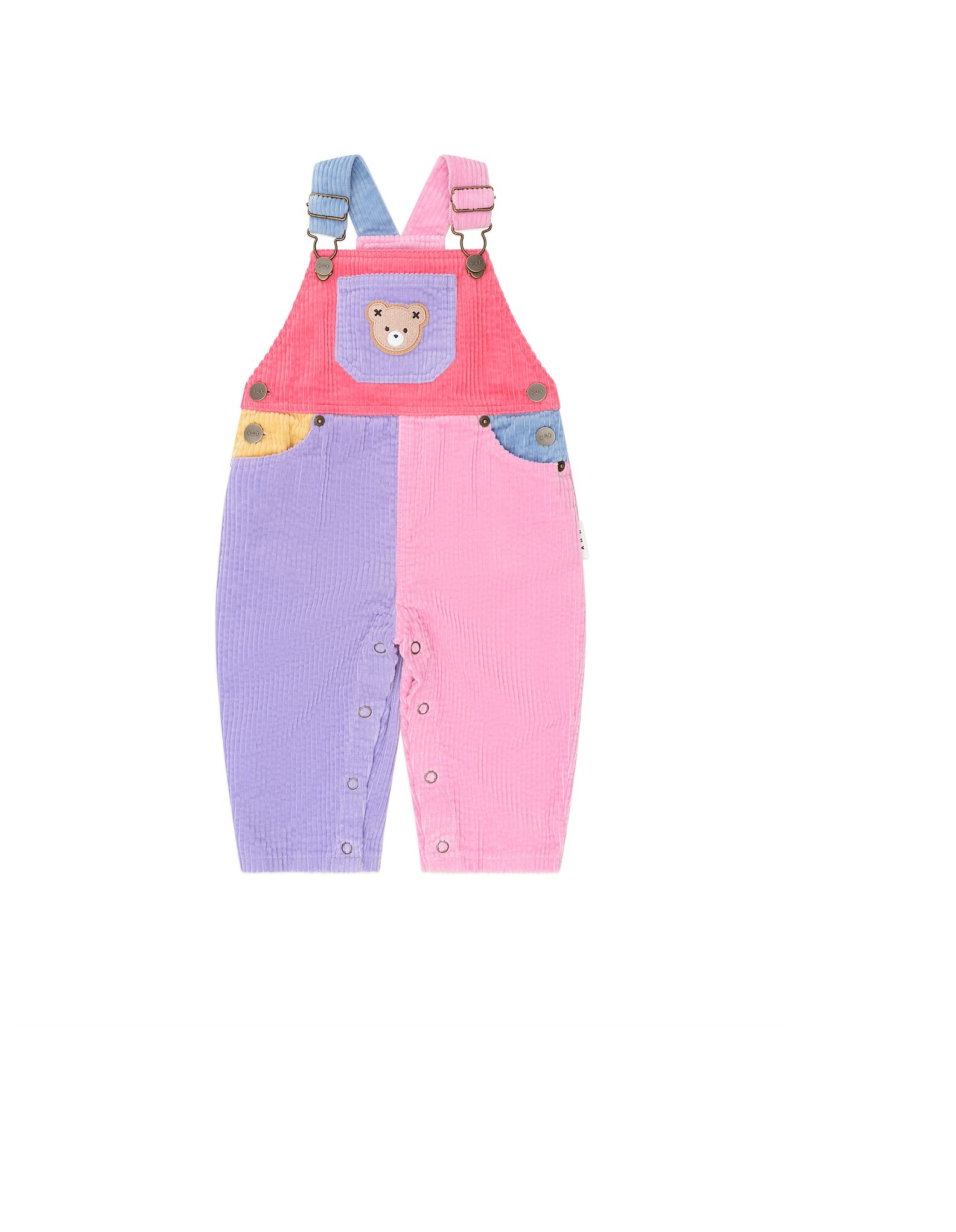 Huxbaby colour block girl cord overalls