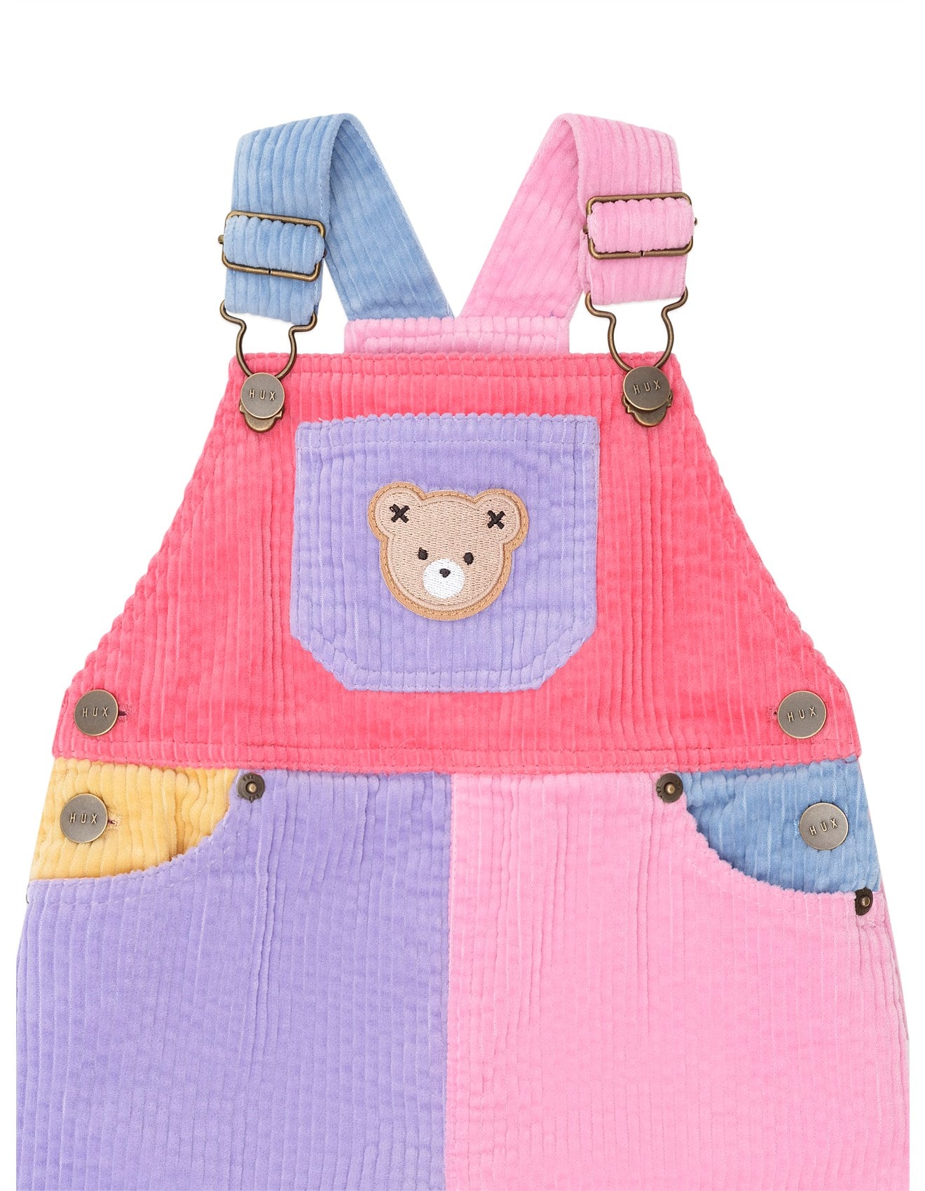 Huxbaby colour block girl cord overalls