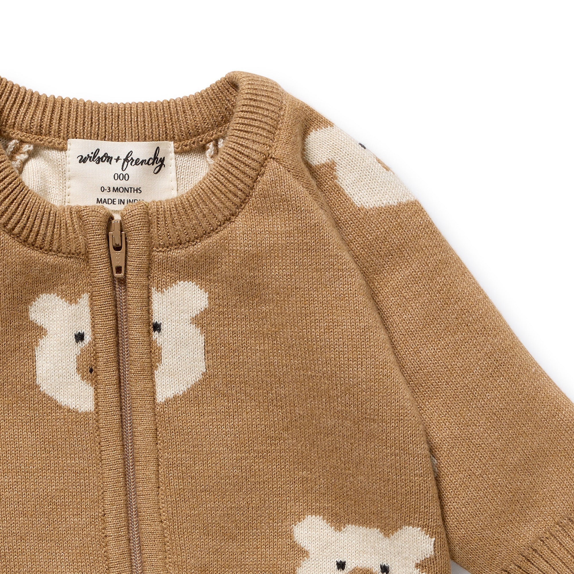 Wilson & Frenchy Beary Cute organic knitted jacquard grow suit