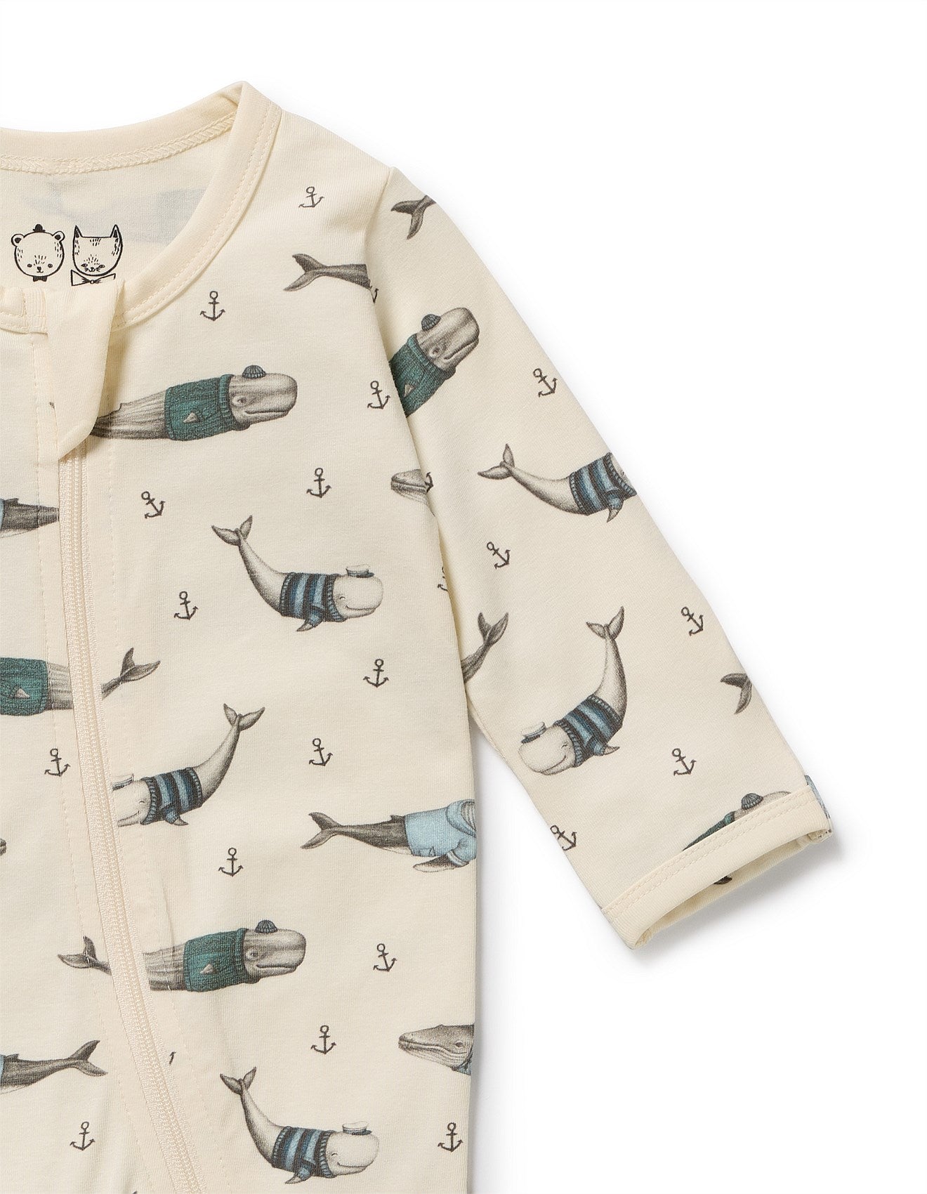 Wilson & Frenchy Organic Zipsuit with Feet in Wooly Whales