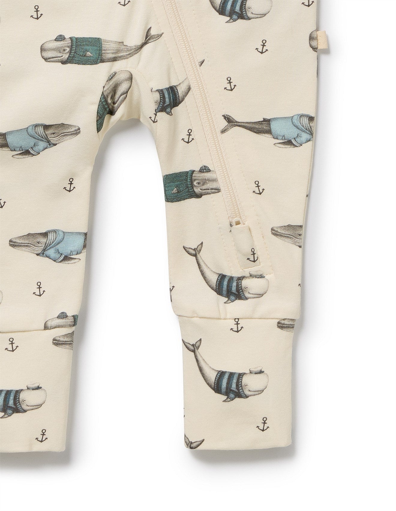 Wilson & Frenchy Organic Zipsuit with Feet in Wooly Whales