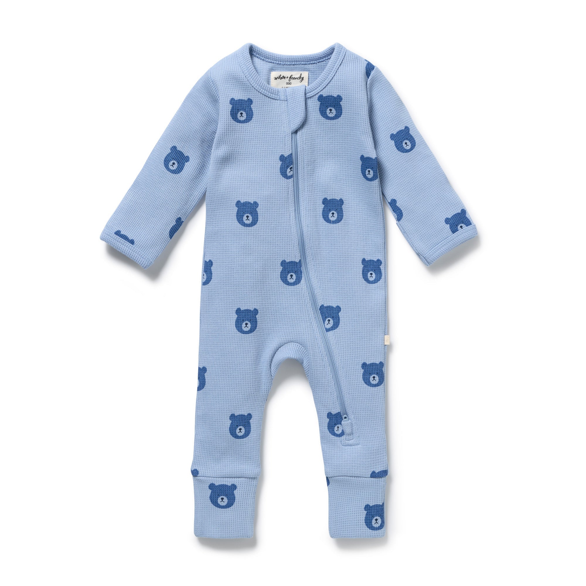 Wilson & Frenchy Organic Zipsuit with Feet in Beary Cute Waffle