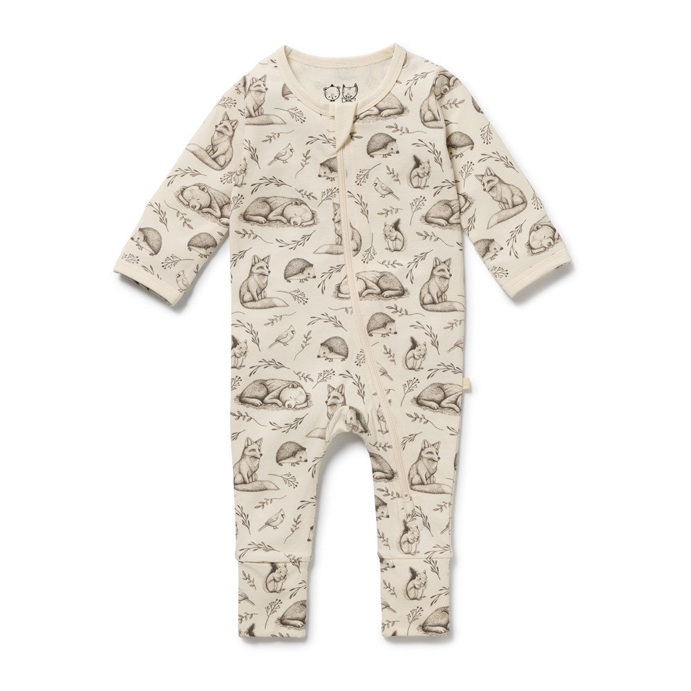 Wilson & Frenchy Organic Jersey Zipsuit with Feet in Foxglove Forest