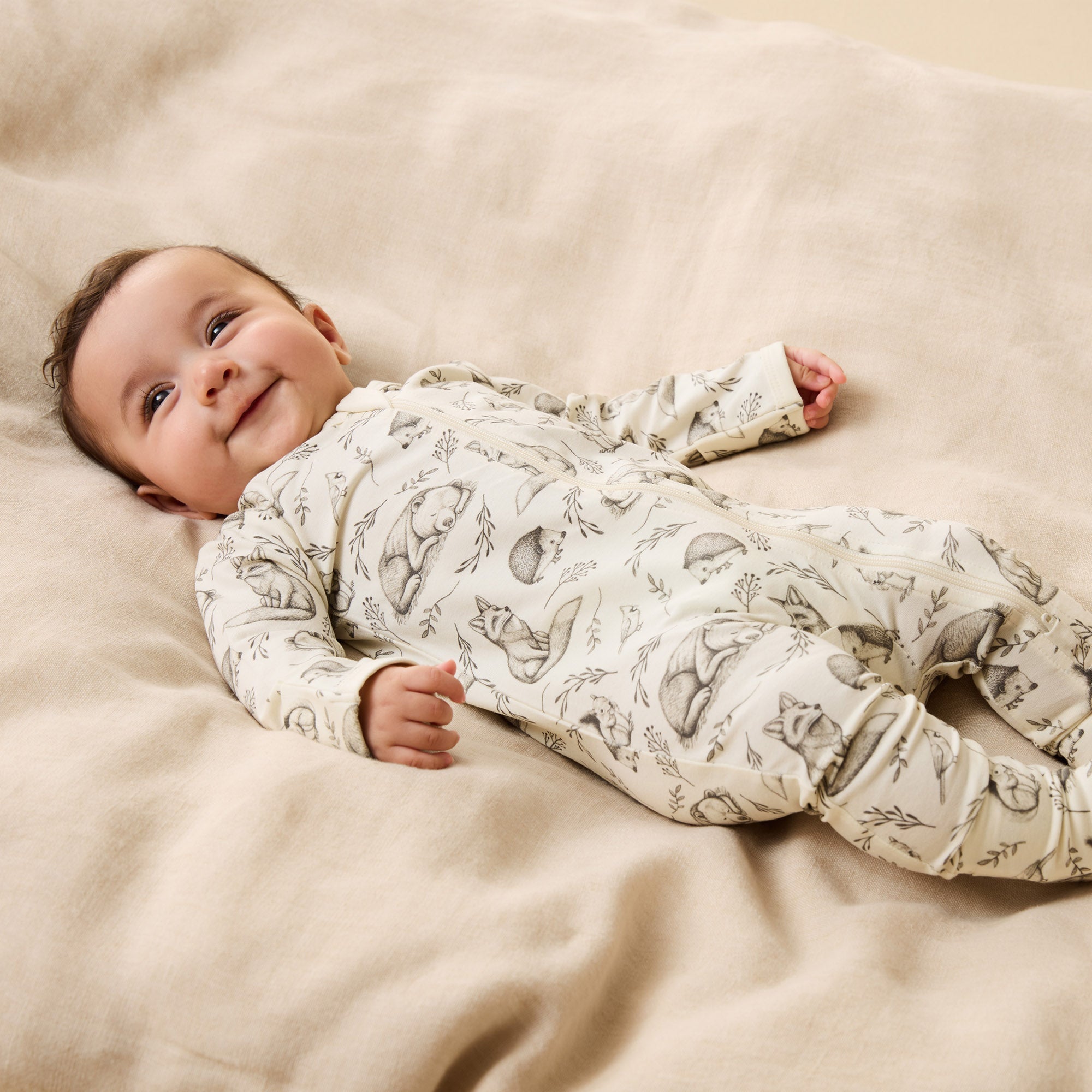 Wilson & Frenchy Organic Jersey Zipsuit with Feet in Foxglove Forest