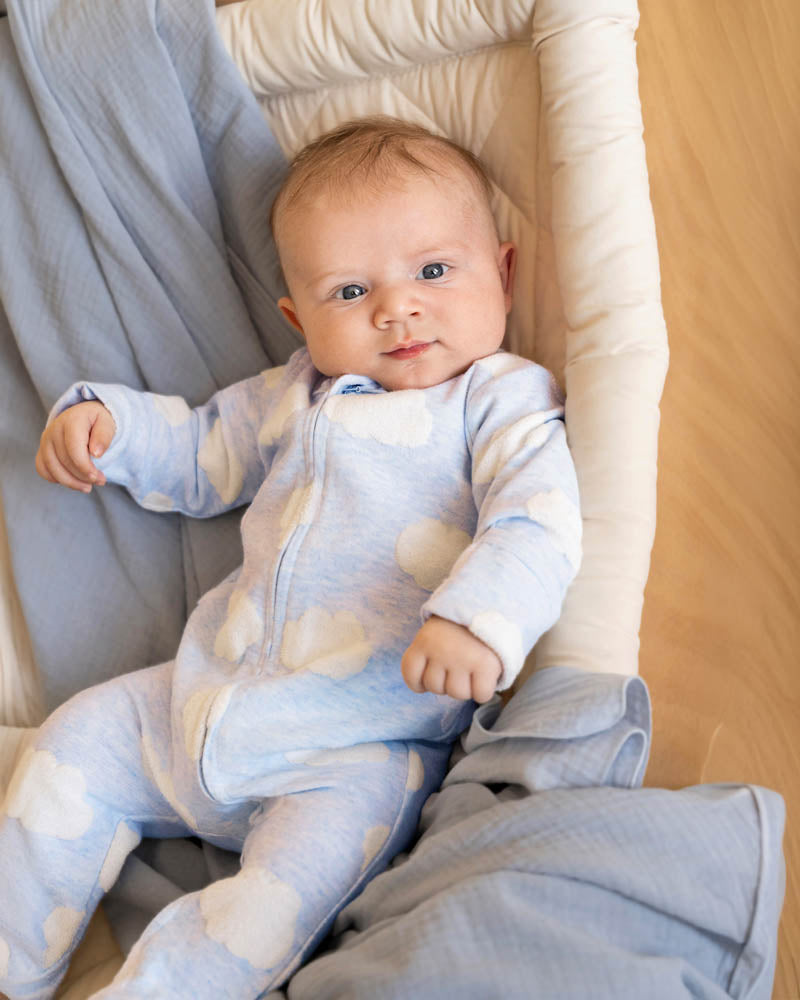 BEBE BLUE CLOUD ORGANIC JACQUARD LS ONESIE